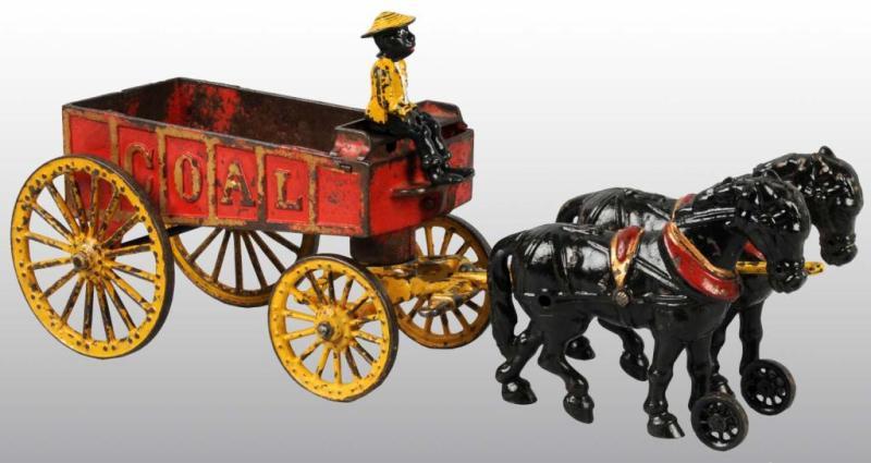 Appraisal: Cast Iron Hubley Two Horse-Drawn Coal Wagon Toy Description Pulled