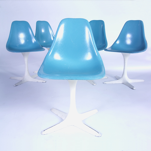 Appraisal: BURKE Set of five side chairs with teal enameled seats