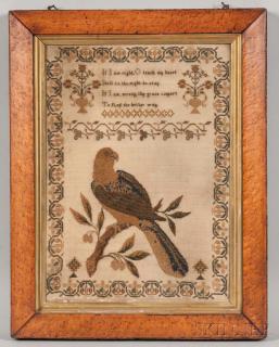 Appraisal: Framed Needlework Sampler of a Parakeet th century with a