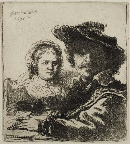 Appraisal: REMBRANDT VAN RIJN Self Portrait with Saskia Etching x mm