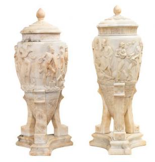 Appraisal: A Pair of Italian Neoclassical Marble Urns Height inches A