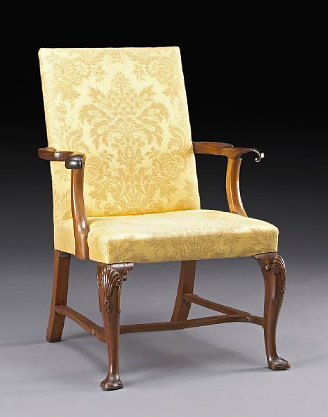 Appraisal: mid th century The rectangular upholstered back over leaf carved