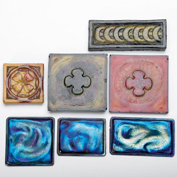 Appraisal: TIFFANY STUDIOS Fifty-six Favrile glass tiles ten blue iridescent turtle