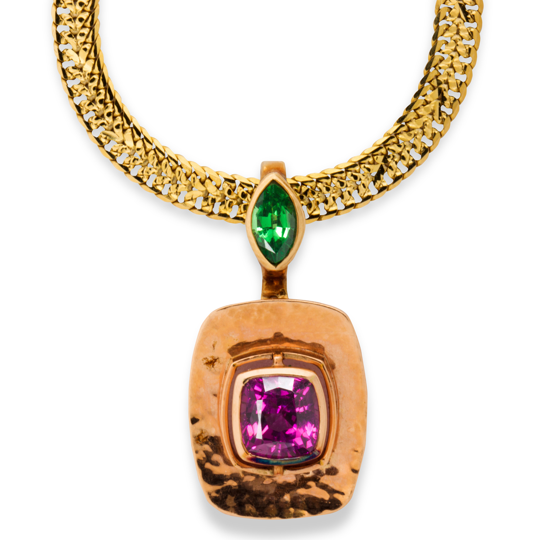 Appraisal: A PINK OR GREEN GARNET AND FOURTEEN KARAT BI-COLOR GOLD