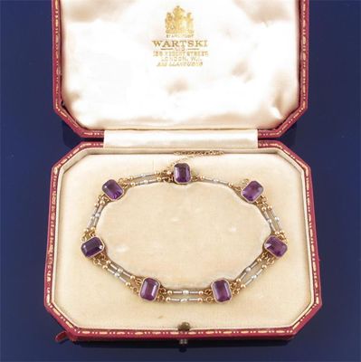 Appraisal: An amethyst bracelet Mounted with seven emerald cut amethysts millegrain