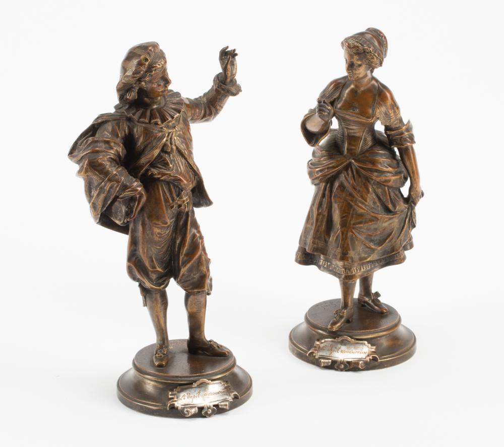 Appraisal: Pair of Patinated and Silvered Bronze Figures Depicting Le Depit