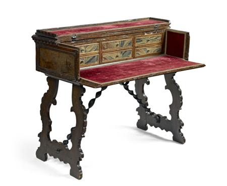 Appraisal: ITALIAN CARVED WALNUT DESK TH CENTURY the fold open rectangular