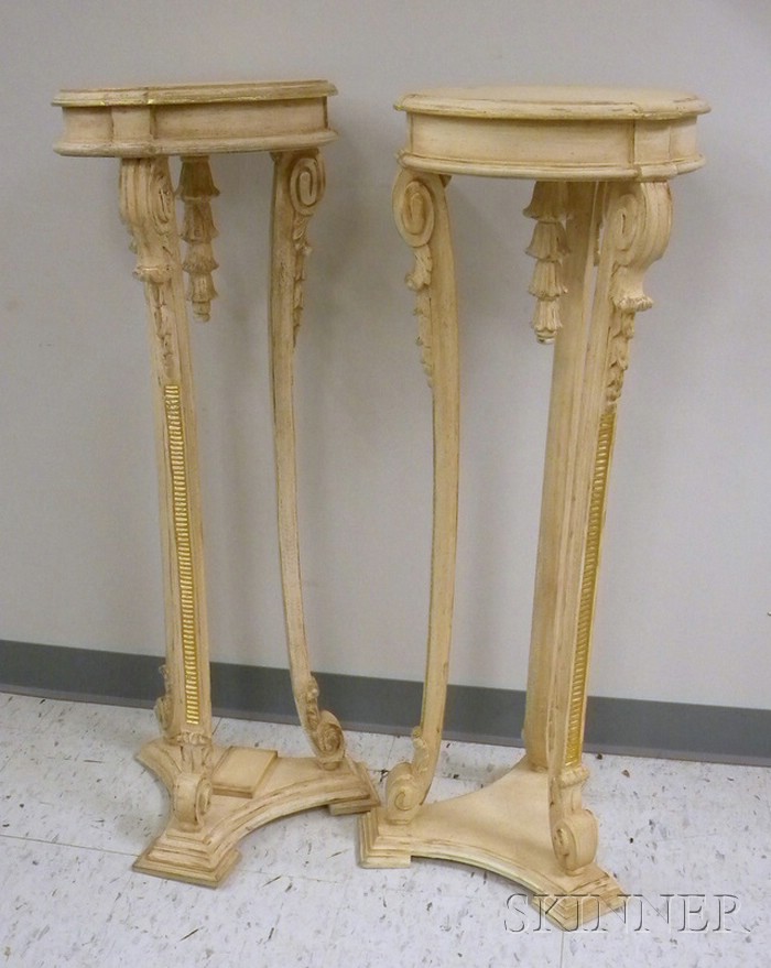 Appraisal: Pair of Louis XVI Style Painted Carved Wood Stands ht