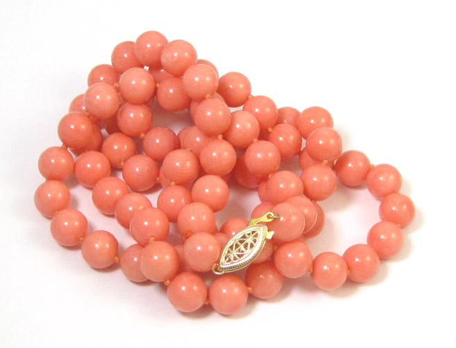 Appraisal: PINK CORAL AND YELLOW GOLD NECKLACE measuring - inches in