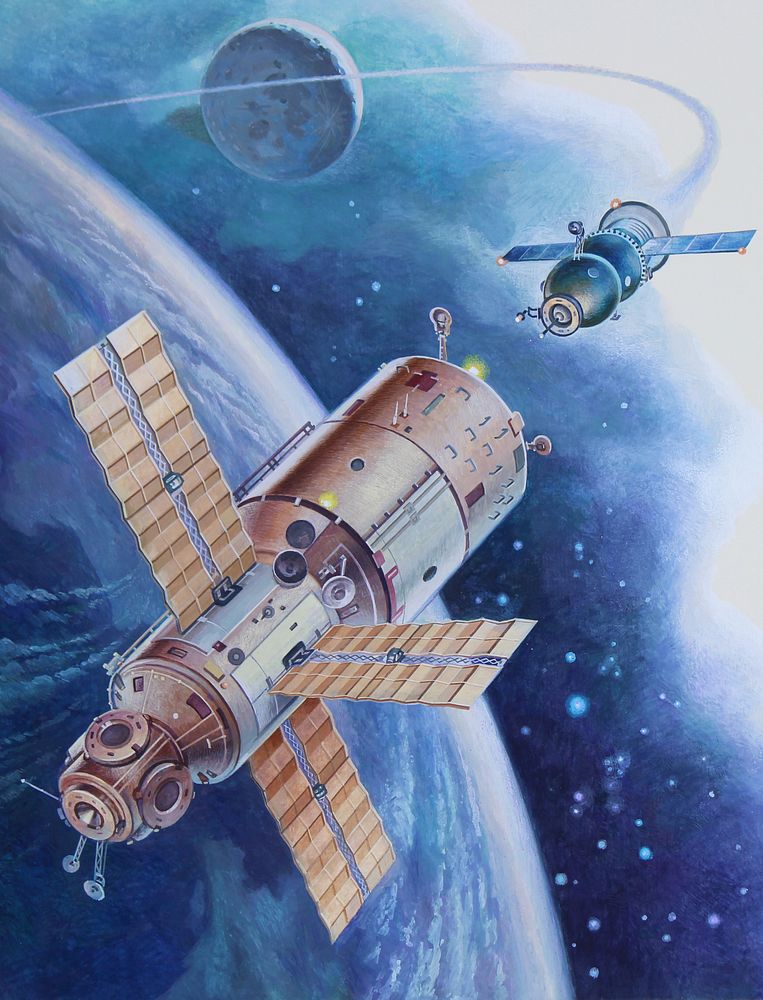 Appraisal: Vladimir Beilin th C Mir Space Station Orbit Vladimir Beilin