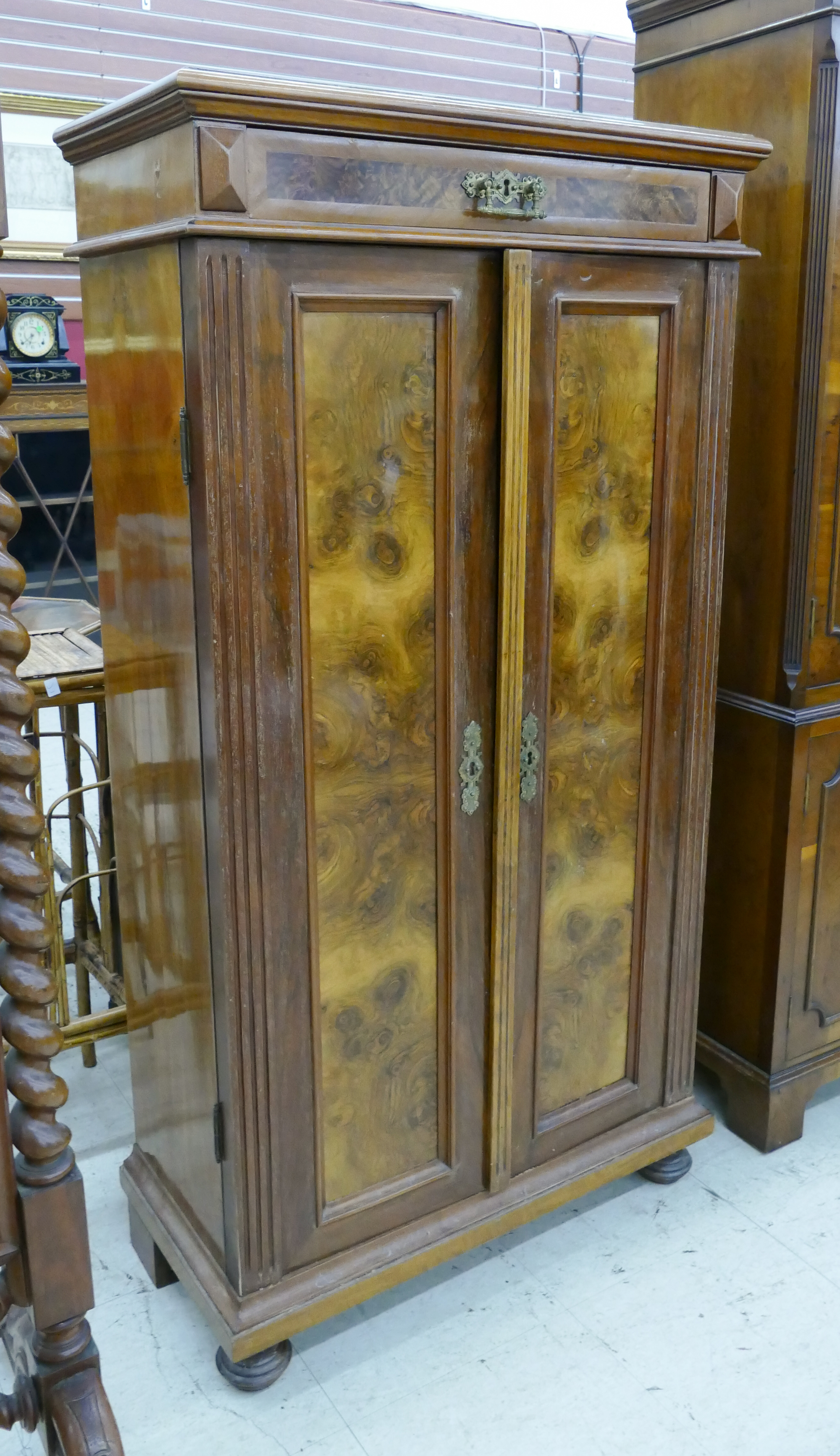 Appraisal: Victorian Burled Walnut Wardrobe Cabinet - x x ''