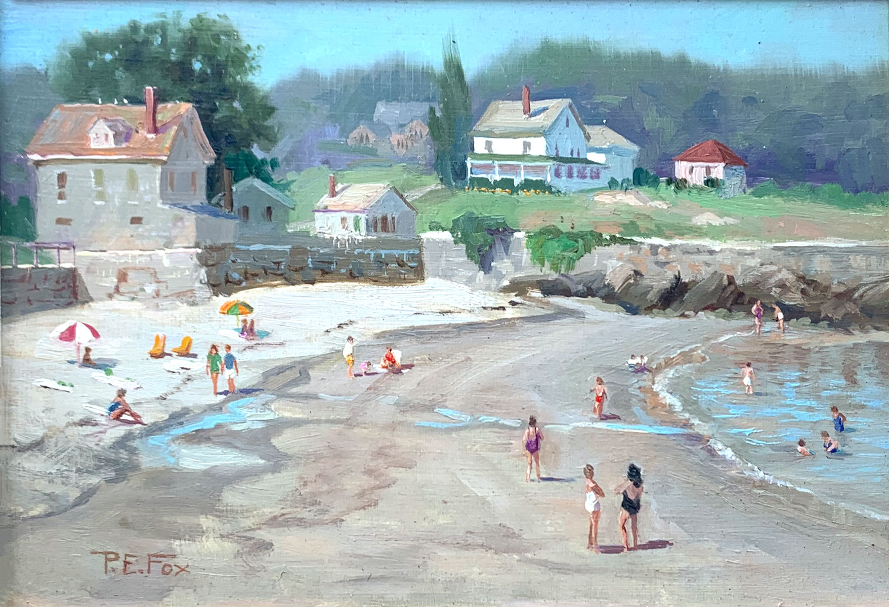 Appraisal: NEW ENGLAND SUMMER BEACH PAINTING SIGNED P E FOX Oil