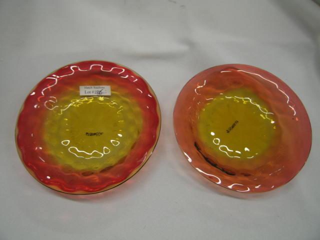 Appraisal: Pair of Victorian Amberina Art Glass Dishes inverted thumbprint