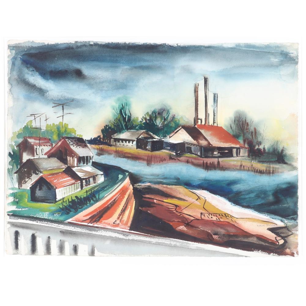 Appraisal: EVELYN MCCONNELL AMERICAN TH CENTURY INDUSTRIAL LANDSCAPE WITH BUILDINGS AND