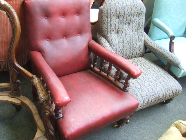 Appraisal: A Victorian mahogany open armchair with baluster turned decoration and