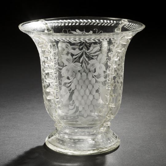 Appraisal: Good Dutch Blown Applied Crimped and Engraved Glass Vase first