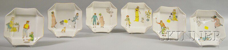 Appraisal: Set of Six Haviland for Burley Tyrrell Chicago Hand-painted Nursery