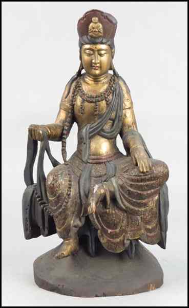 Appraisal: PARCEL GILT AND PAINTED WOOD SEATED BUDDHA Height '' Condition