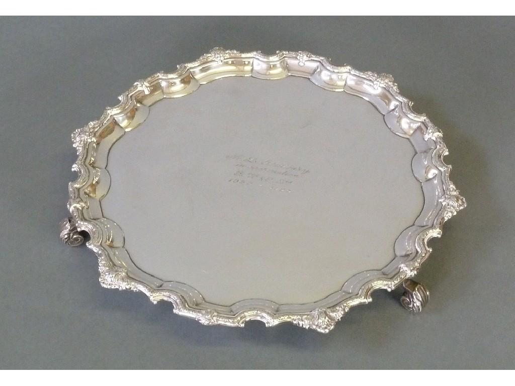 Appraisal: POST WAR SILVER SALVER with Lamerie style moulded and cast