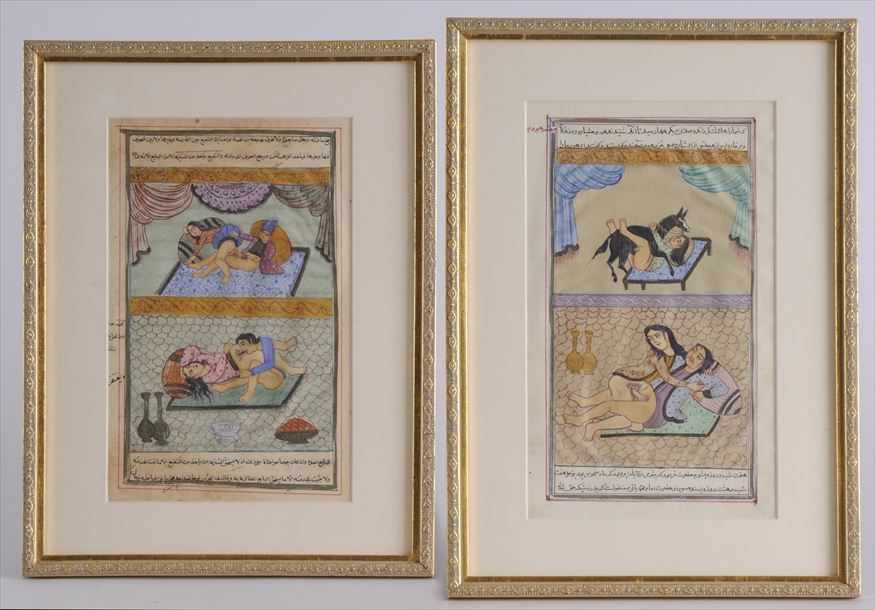 Appraisal: PERSIAN SCHOOL EARLY TH C TWO EROTIC SCENES Watercolor matted