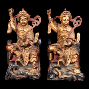 Appraisal: A Pair of Small Chinese Gilt and Red Lacquered Wood