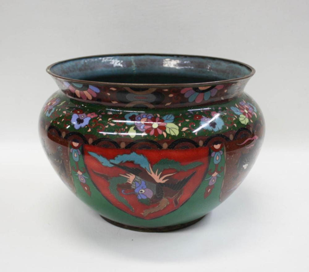 Appraisal: JAPANESE CLOISONNE JARDINIERE squat form with collared opening and tapered