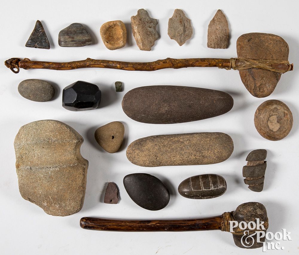 Appraisal: Group of stone artifacts Group of stone artifacts to include