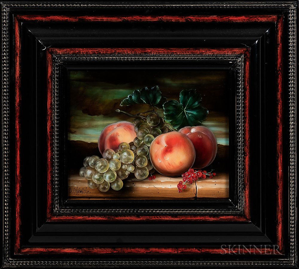 Appraisal: Dominique Ob niche French - Still Life with Peaches Grapes