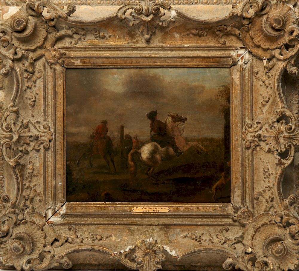 Appraisal: Philips Wouwerman Men on Horseback Oil on Canvas Philips Wouwerman