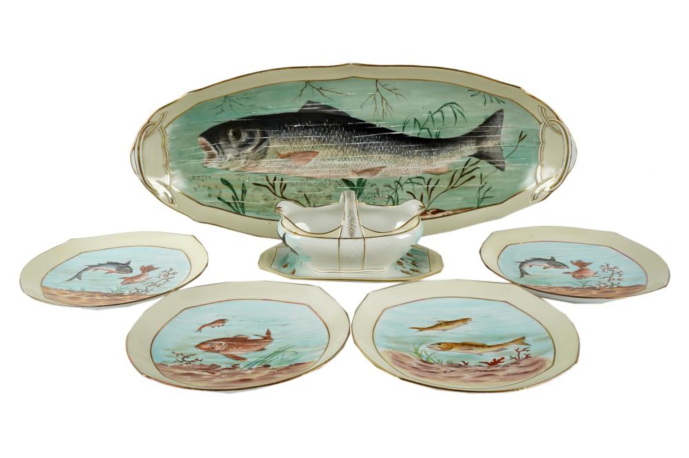 Appraisal: LIMOGES PORCELAIN FISH SERVICEred printed factory mark comprising a tray