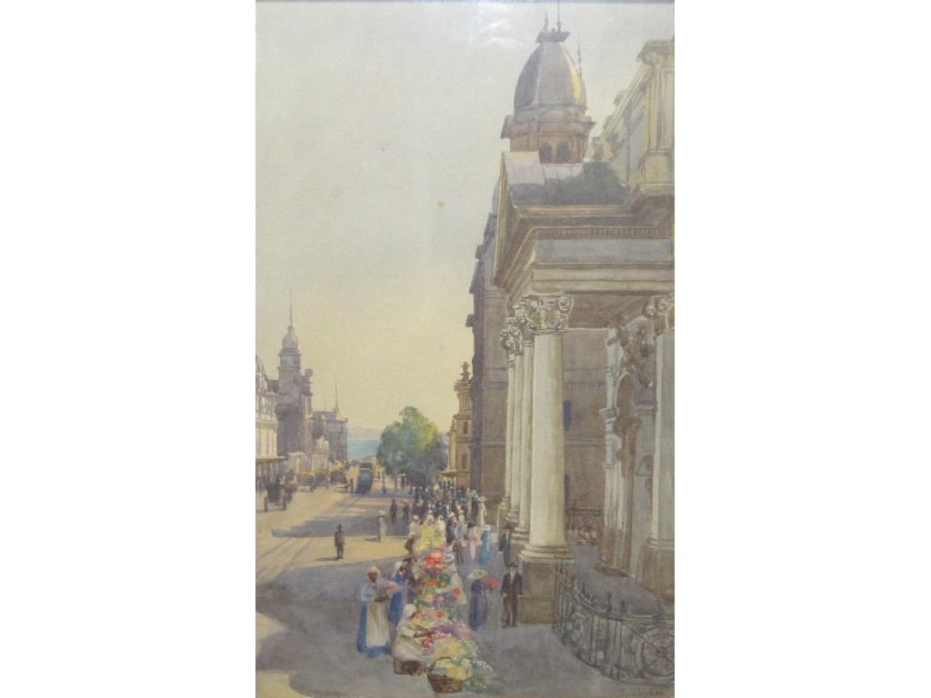 Appraisal: E STROBEN Watercolour street scene signed