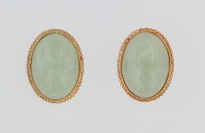 Appraisal: A Pair of Jadeite Earrings k yellow gold frames set