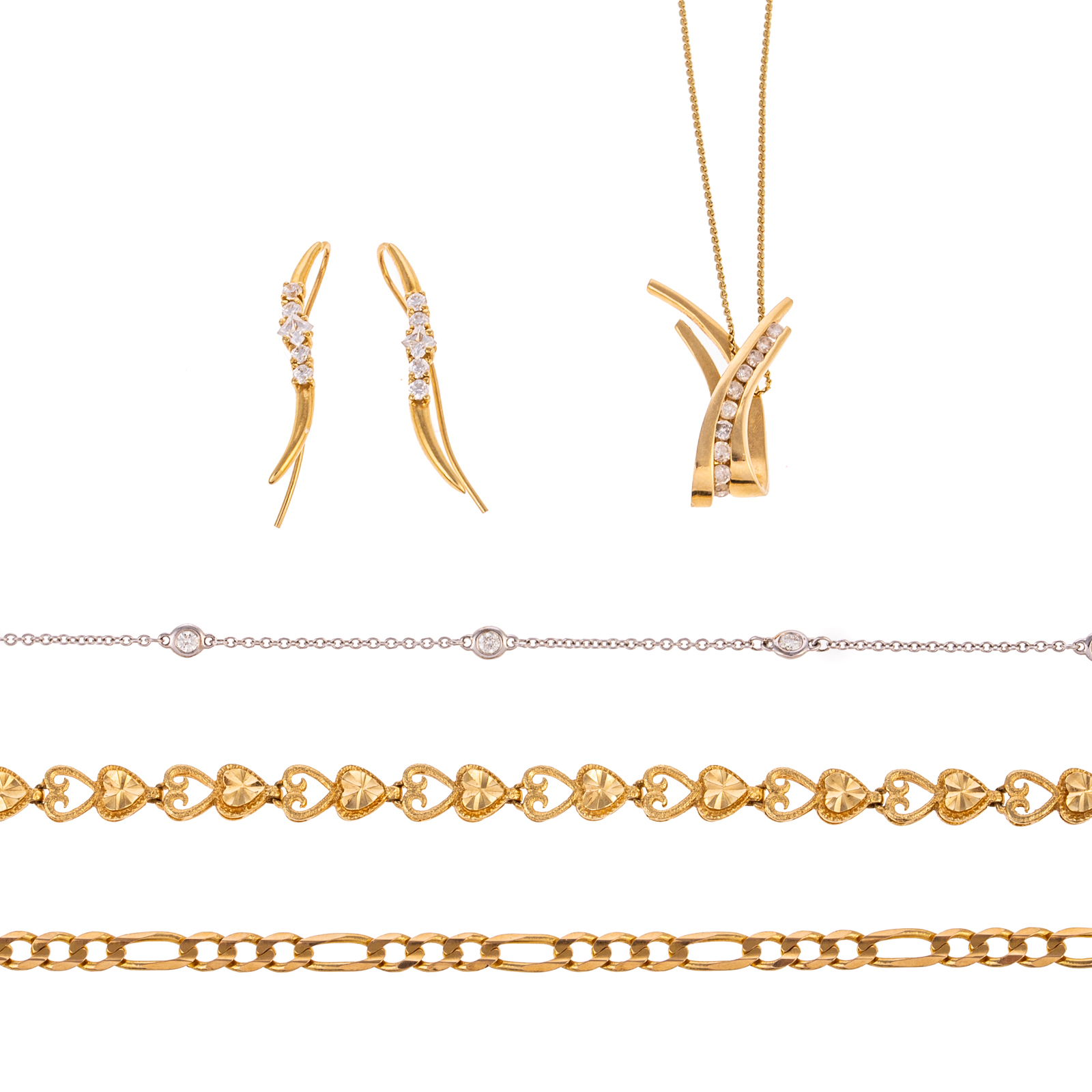 Appraisal: A COLLECTION OF K JEWELRY INCLUDING DIAMONDS K yellow gold