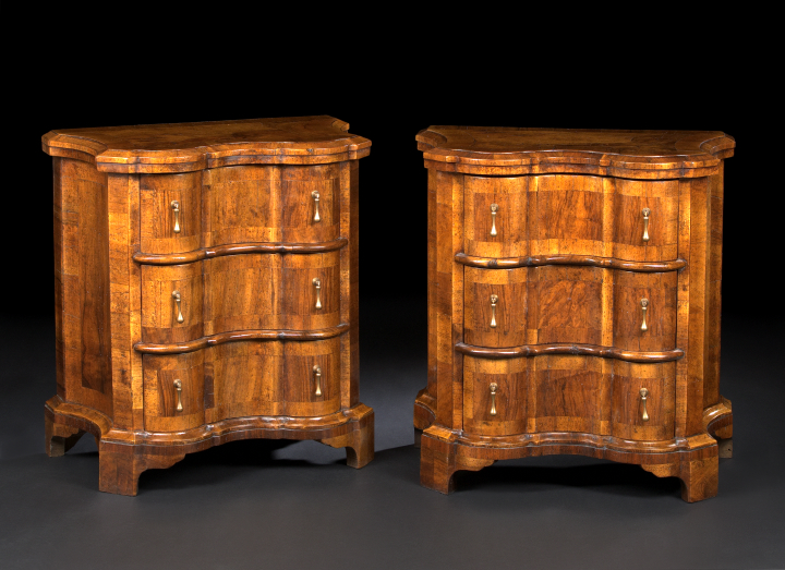 Appraisal: Pair of Italian Walnut Bedside Commodes each shaped and banded