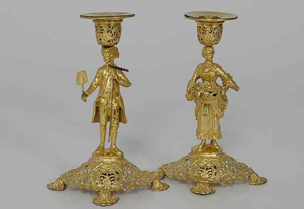 Appraisal: German Figural Candlesticks German A pair of gilt silver figural