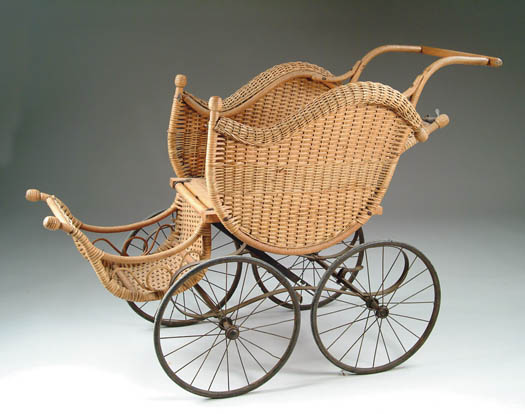 Appraisal: FINE FANCY WICKER BABY STROLLER Adjustable back adjustable bucket foot