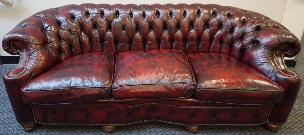 Appraisal: OLD HICKORY TANNERY MAROON LEATHER CHESTERFIELD STYLE SOFA H IN