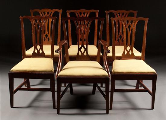 Appraisal: Set of six Chippendale style mahogany dining chairs Potthast Brothers