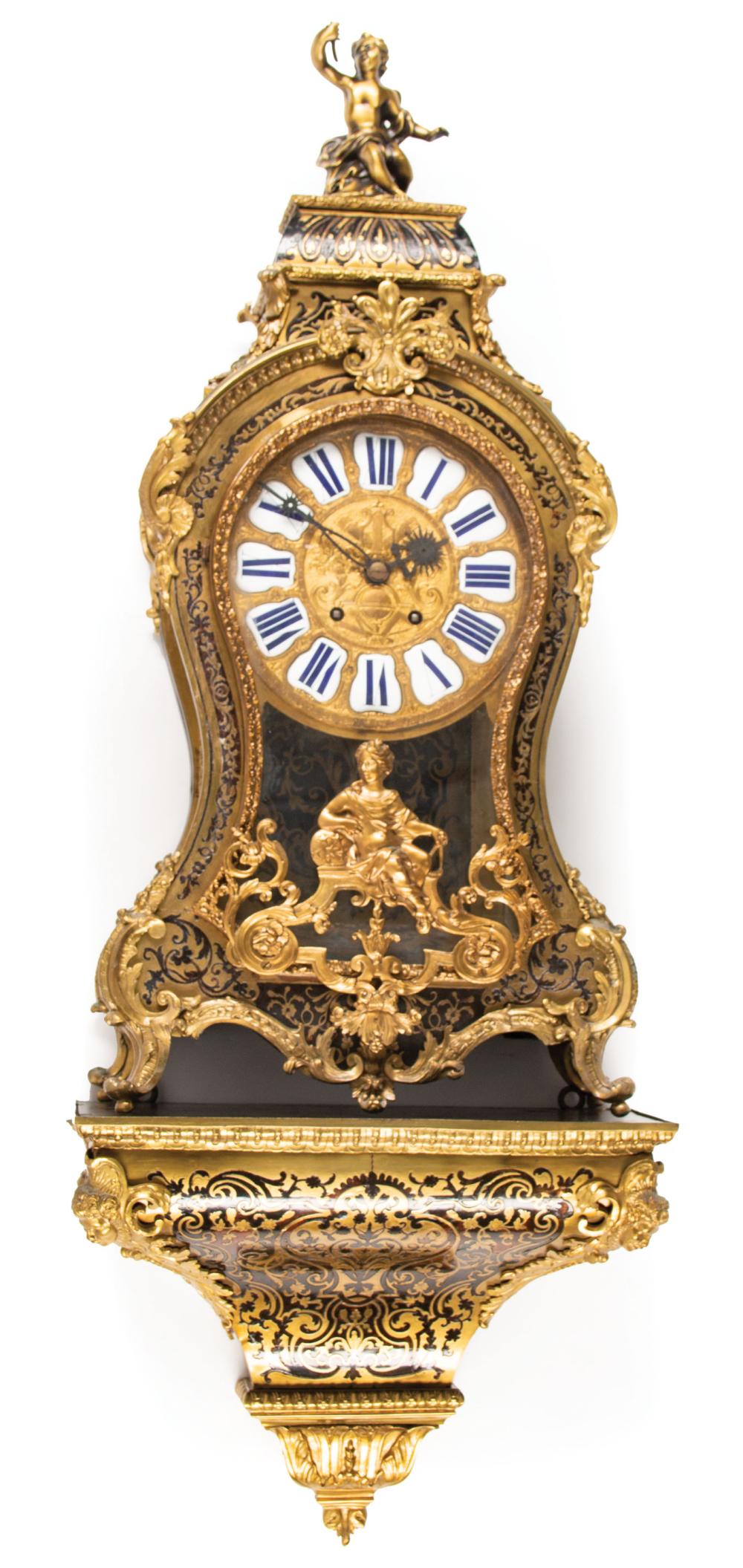 Appraisal: Louis XV-Style Bracket Clock cherub finial porcelain numerals conforming bracket