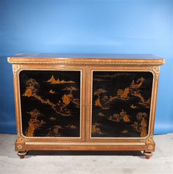 Appraisal: Large Chinoiserie cabinet with allover gilt details and painted landscapes