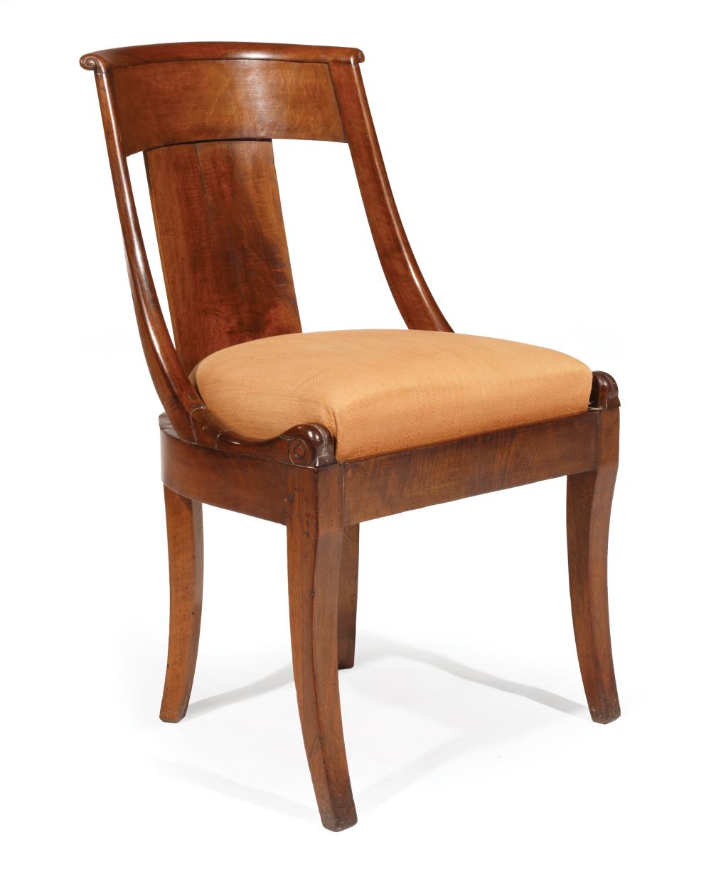 Appraisal: Dr George Crozat French Restauration Mahogany Gondola Chair c back-scrolled