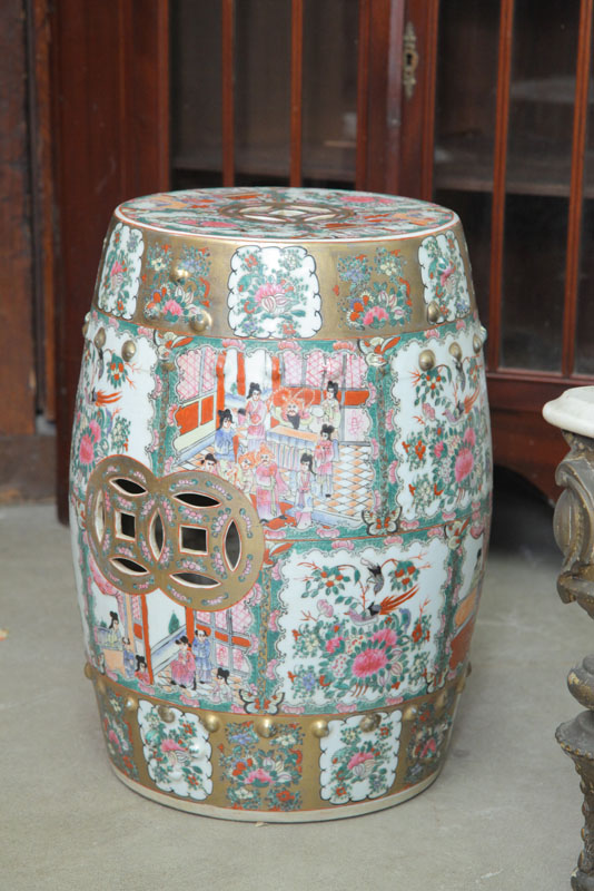 Appraisal: POLYCHROME ORIENTAL GARDEN SEAT Having rose medallion and gilt decoration