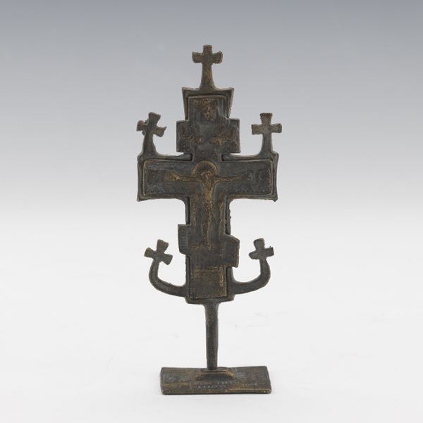 Appraisal: ANTIQUE PATINATED BRASS ORTHODOX CRUCIFIX DATED x x Cast patinated