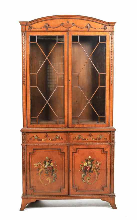 Appraisal: An Edwardian Bookcase Cabinet in two parts the superstructure with