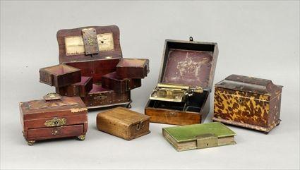 Appraisal: English Tortoiseshell and Ivory Tea Caddy Together with a brass-mounted