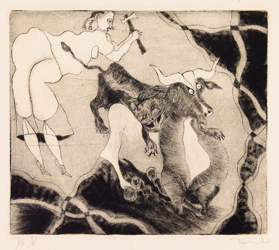 Appraisal: FRANCESCO TOLEDO Two etchings with aquatint Mujer con Vaca y