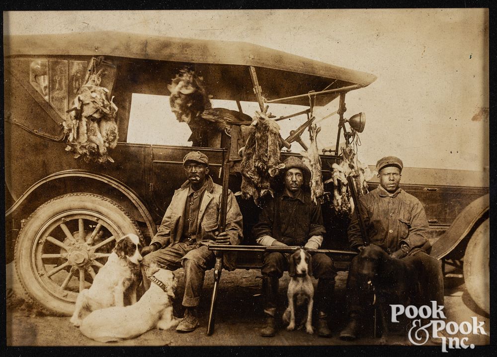 Appraisal: Hunting photograph three African American men Hunting photograph with three