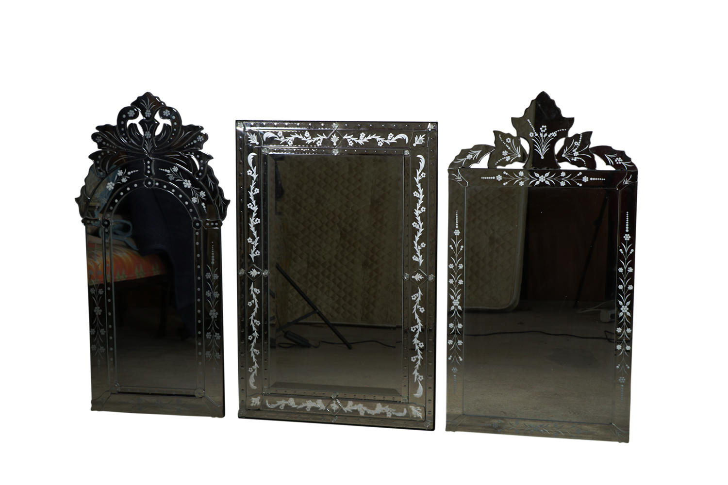 Appraisal: CONTEMPORARY VENETIAN STYLE MIRRORS Floral etched and shaped with applied