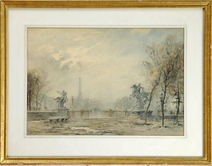 Appraisal: Louis Henri Foreau - Parisian Scene Watercolor on paper matted