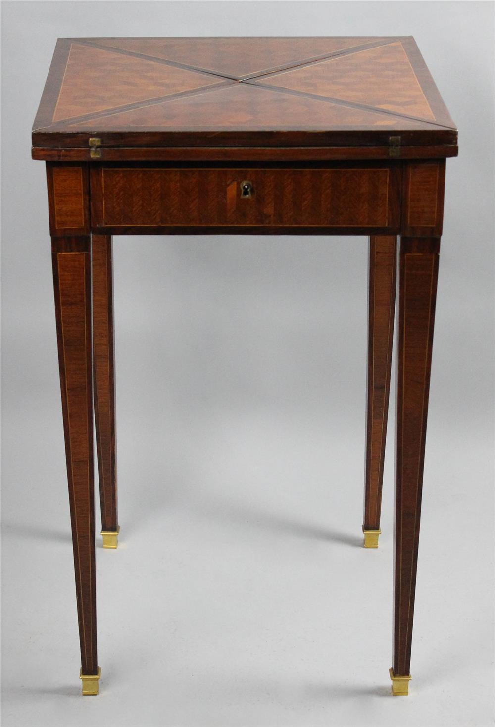 Appraisal: LOUIS XVI STYLE PARQUETRY INLAID KINGWOOD HANDKERCHIEF TABLE th Century